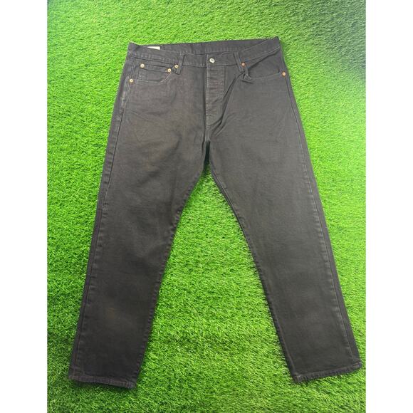 Levi’s Premium Mens 501 Black Button Fly Jeans 36x32 Straight Leg Denim Fit Slim - Picture 1 of 16